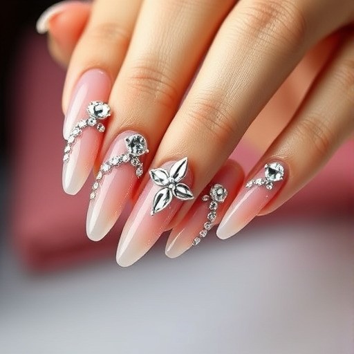 مدل ناخن بلند و بادامی شکل با نگین(Almond-Shaped Nails)
