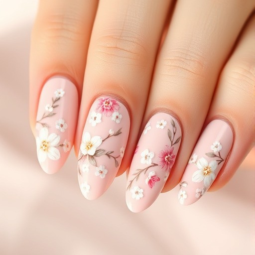 طرح ناخن با نقوش سفید و صورتی (Floral Design Nails)