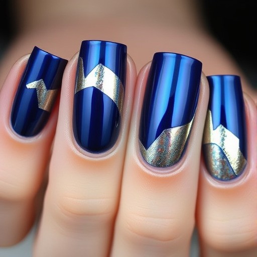 ناخن آبی با طرح فویل (Blue Nails with Foil Design)