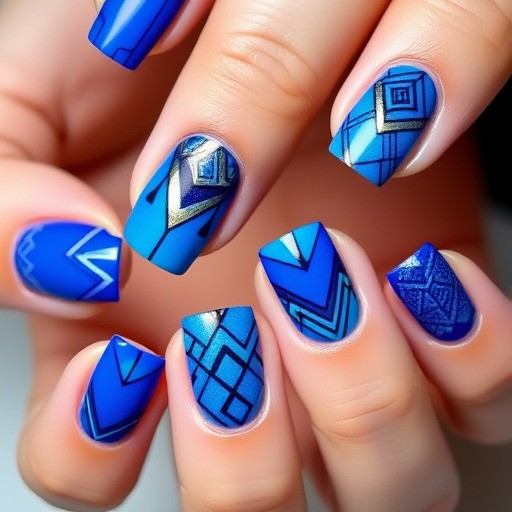 ناخن آبی با طرح هندسی (Geometric Blue Nails)
