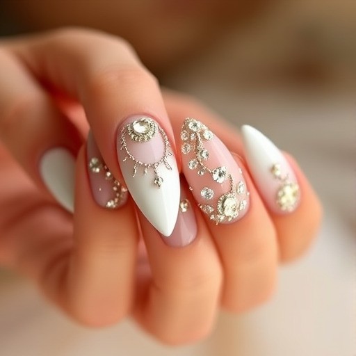 مدل ناخن نگین‌دار (Rhinestone Bridal Nails)
