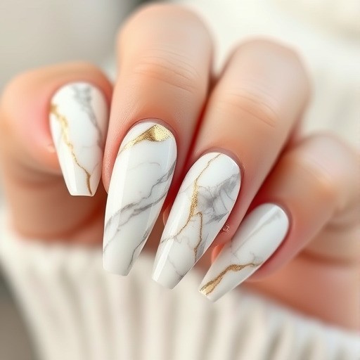 مدل ناخن مرمری سفید و ترکیب رنگهای خنثی و طلایی (Marble Nails)