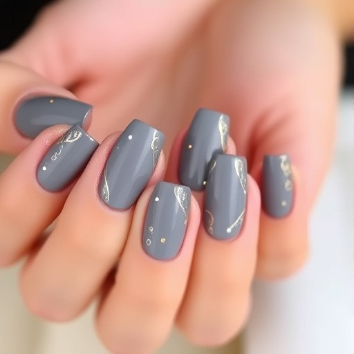 طراحی ناخن خاکستری با جزئیات طلایی یا نقره‌ای
