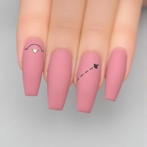  لاک ژل مات ناخن تابوتی با طرح مینیمال