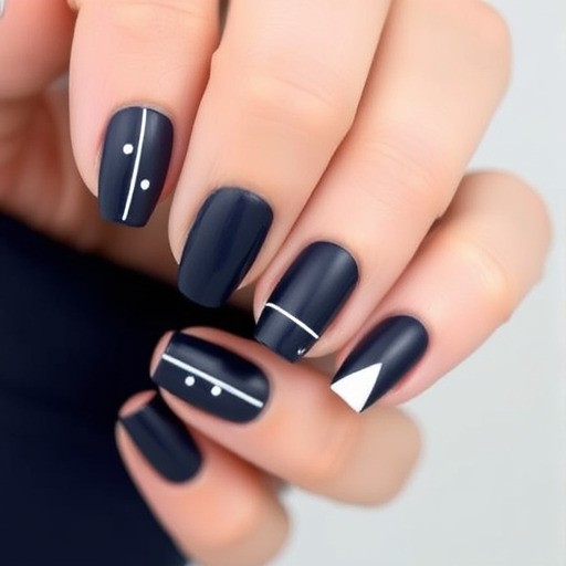 طرح ناخن سرمه‌ ای و سفید مینیمال