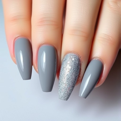 ناخن خاکستری با طراحی شاین‌دار