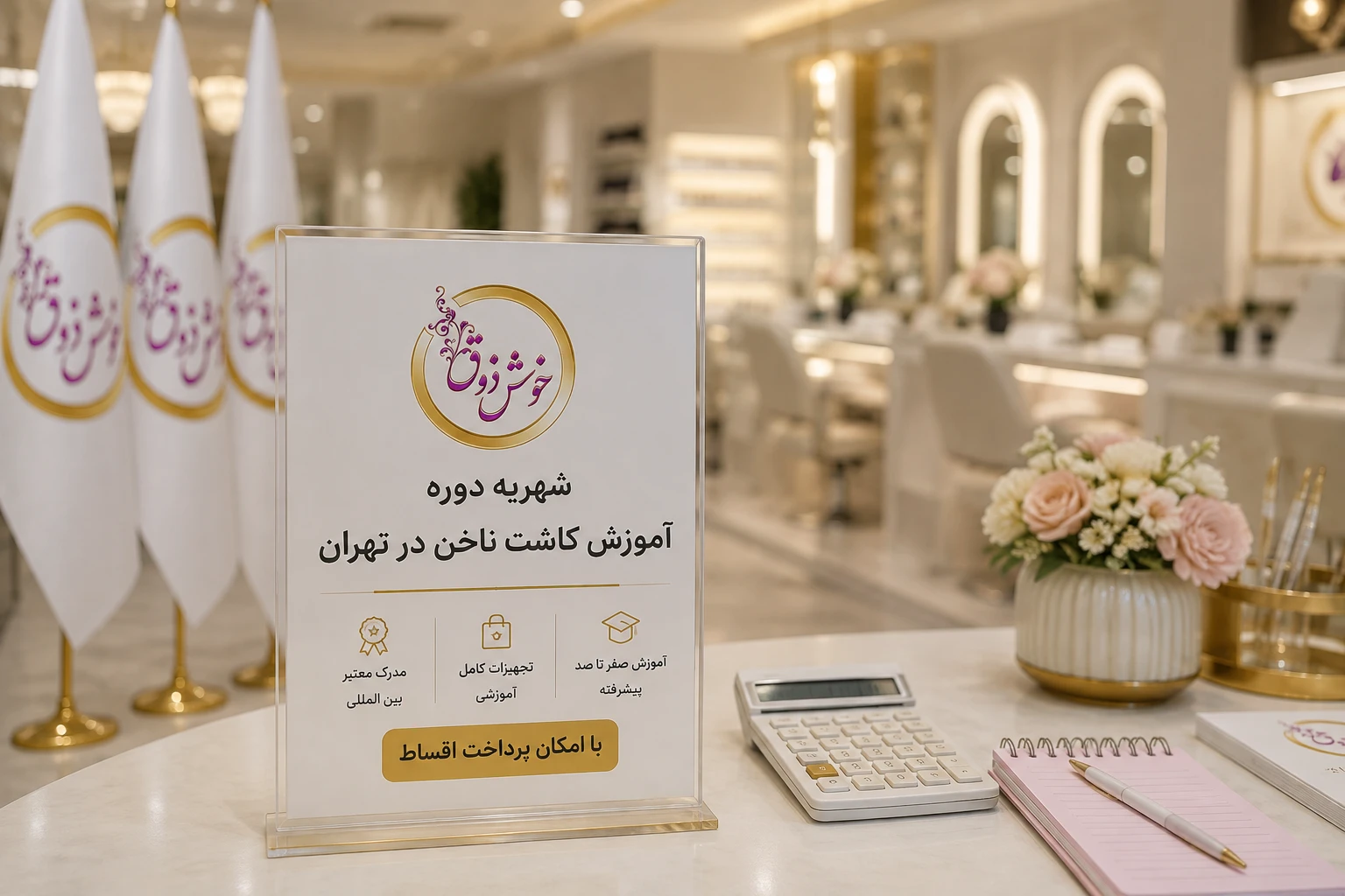 فضای آموزشگاه کاشت ناخن خوش‌ذوق در قلهک تهران