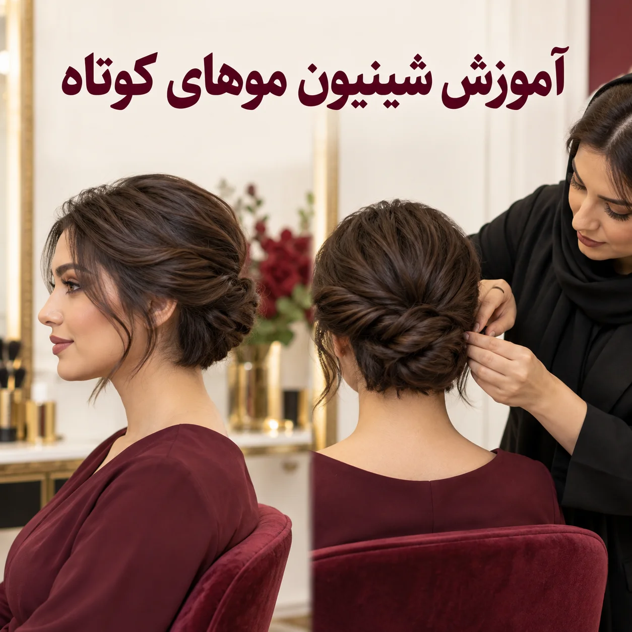 آموزش شینیون موهای کوتاه بدون استفاده از اکستنشن
