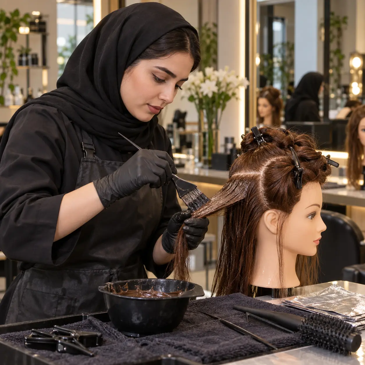 گالری تمرین رنگ و مش مو تمرین رنگ و مش مو در آموزشگاه آرایش و پیرایش زنانه
