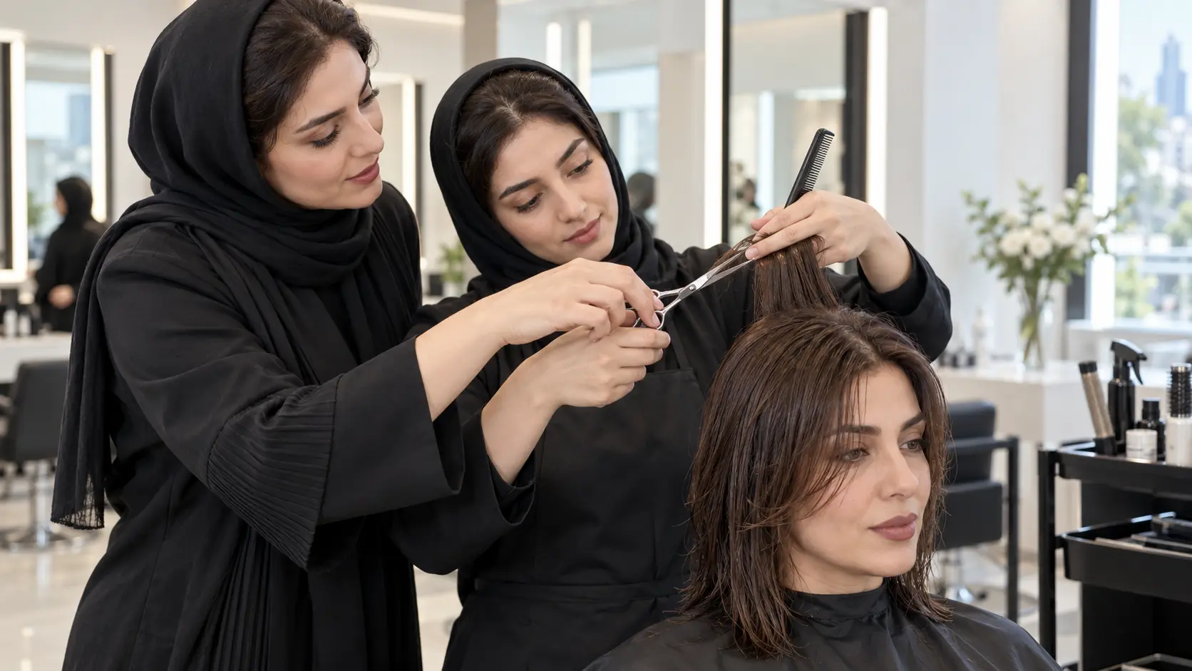 تمرین عملی آرایش و پیرایش زنانه تمرین عملی آموزش آرایش و پیرایش زنانه؛ کوتاهی مو زیر نظر مدرس