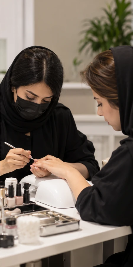 تصویر آموزشی تمرین مانیکور در کلاس